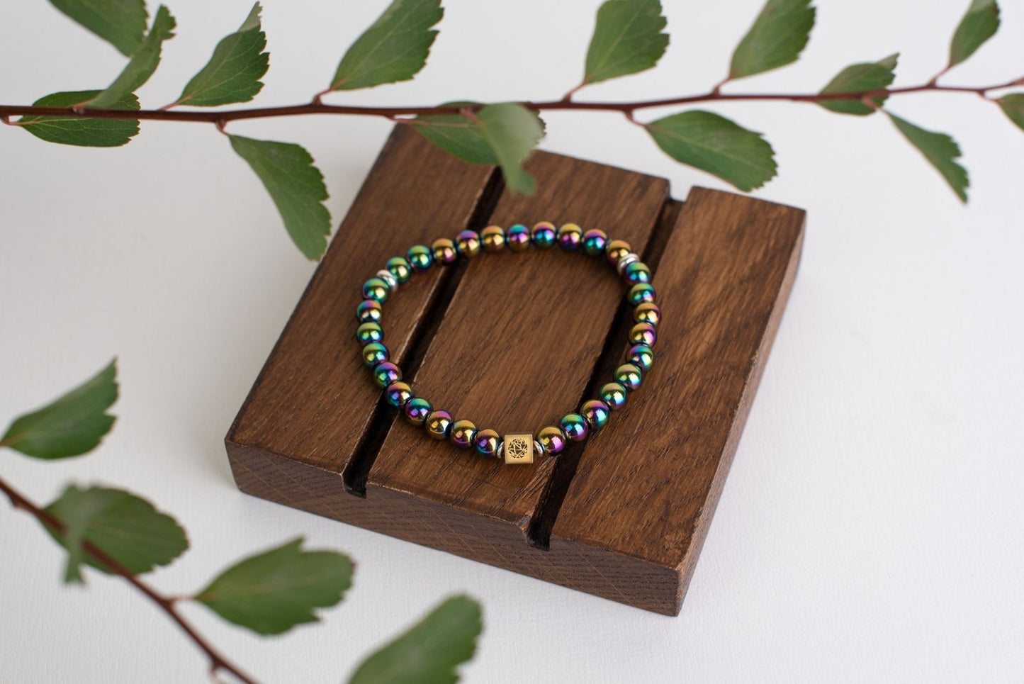 Vaivorykštinis hematitas apyrankė – 925 sidabras - 6mm - www.Kristalai.eu