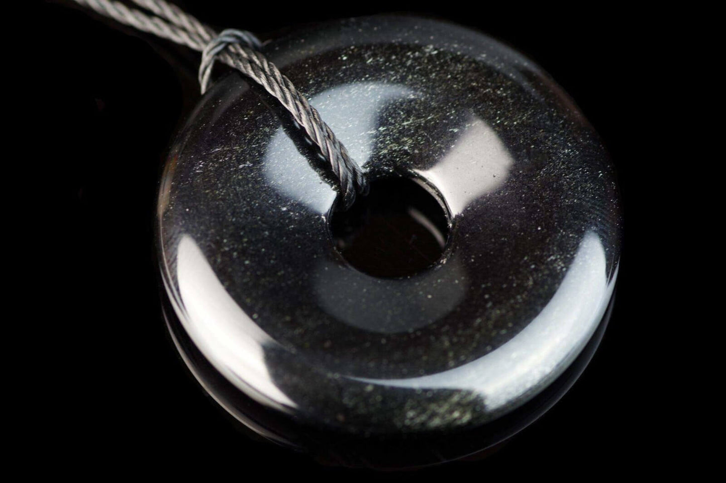 Sidabrinis obsidianas pakabukas – Diskas 30mm - www.Kristalai.eu