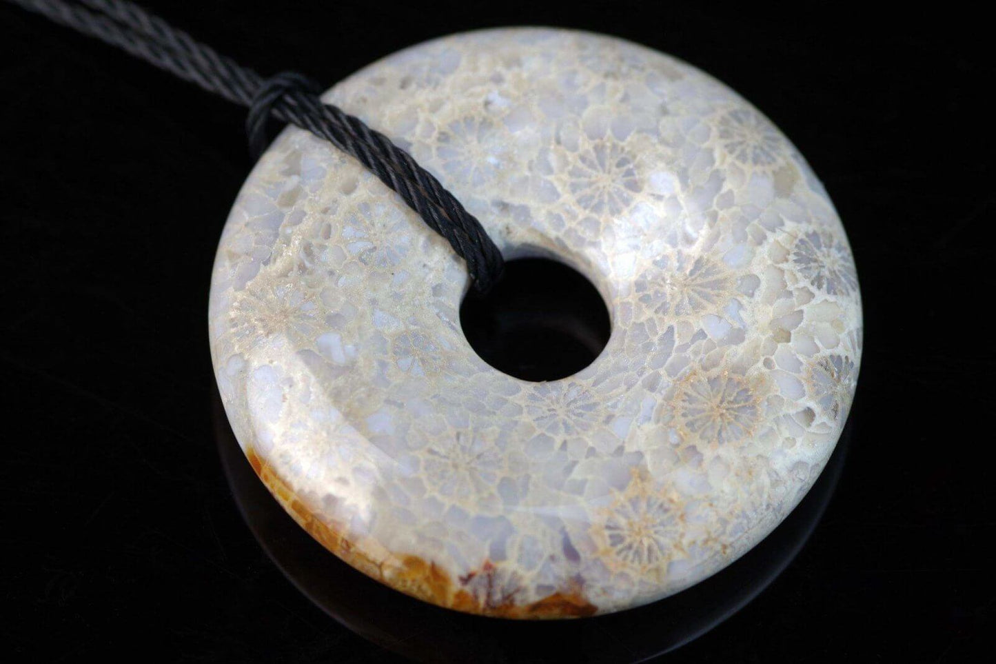 Suakmenėjęs koralas pakabukas – Diskas 30mm - www.Kristalai.eu