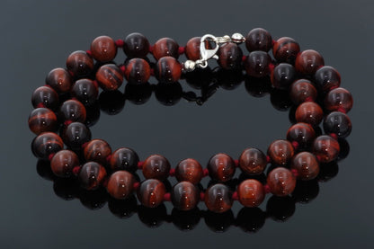 Raudonoji tigro akis karoliai – 8mm 45cm - www.Kristalai.eu